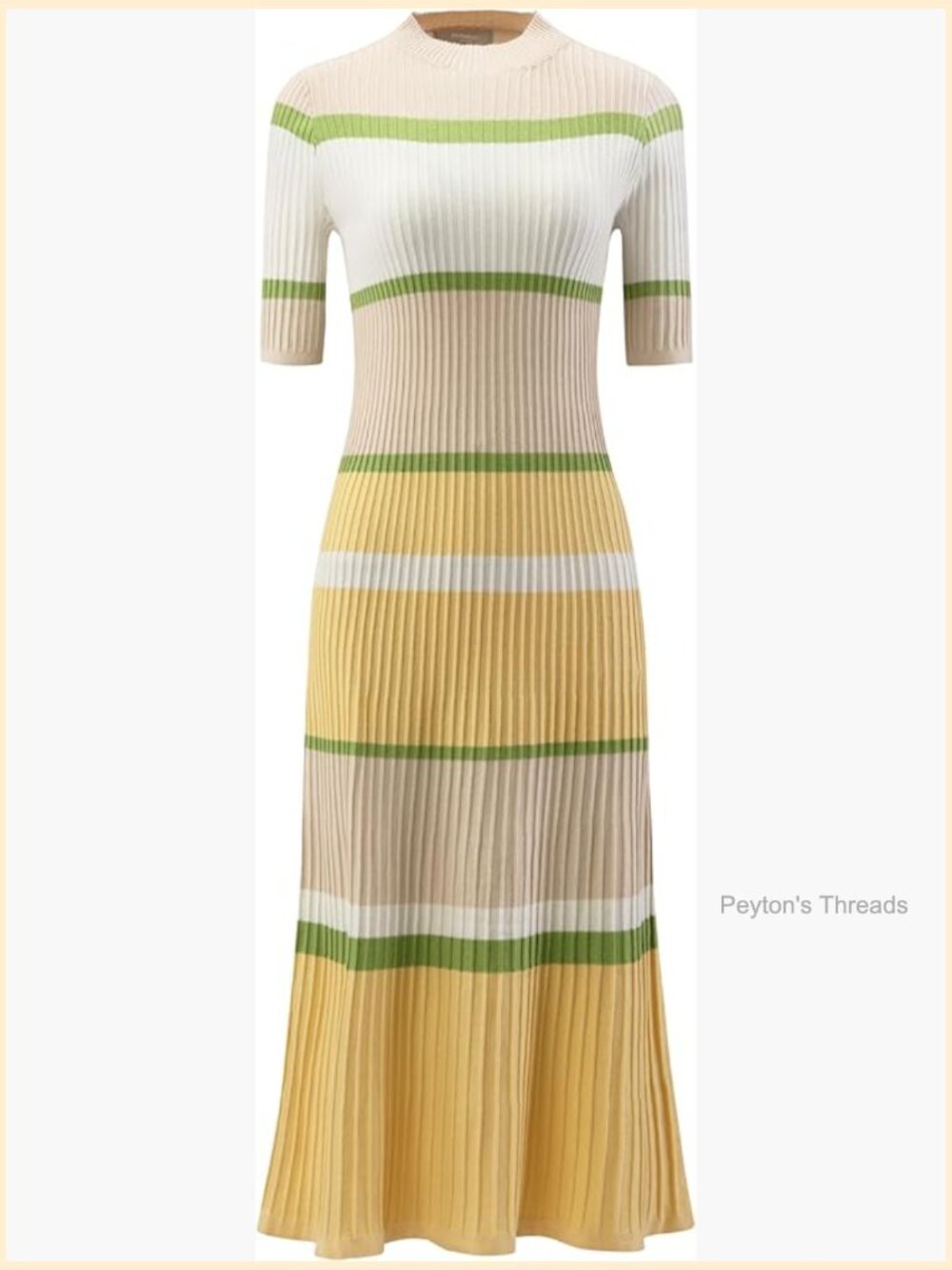 Women's Knit Striped Short Sleeve Midi Ribbed Sweater Dress - Picture 1 of 6